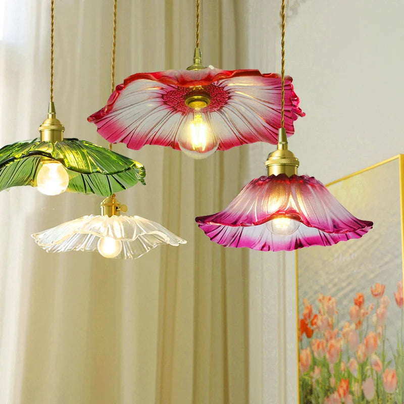 Vintage Floral Glass Pendant Light for Elegant Dining Rooms and Cafes