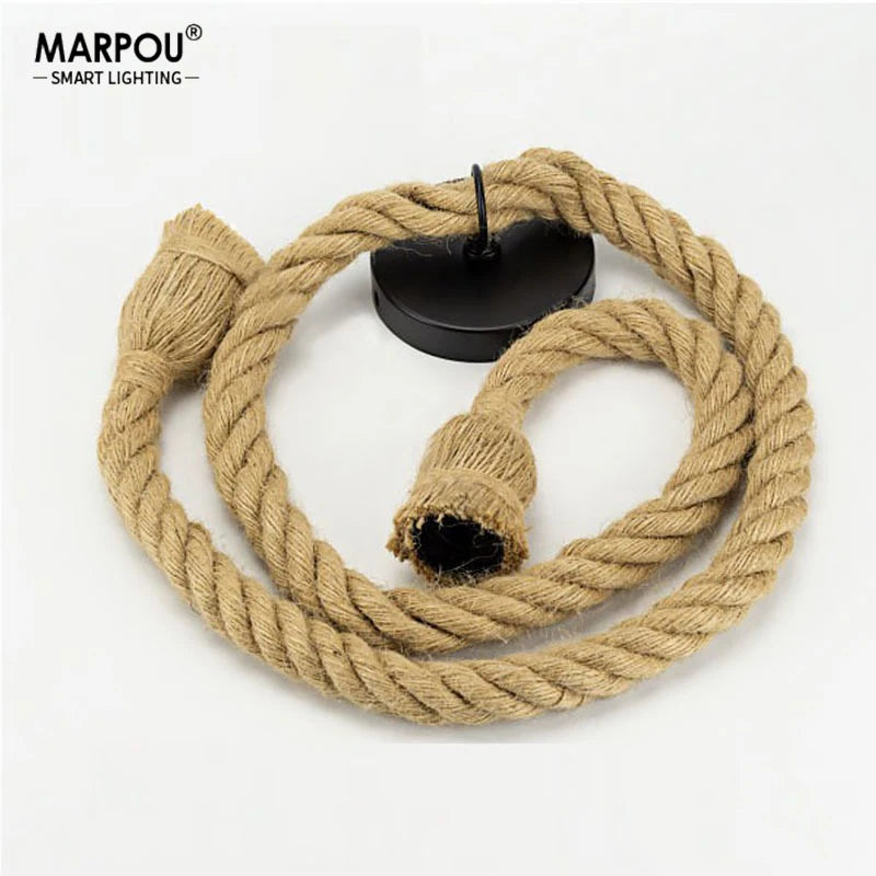 Vintage Hemp Rope Pendant Light for Rustic Loft and Cafe Decor