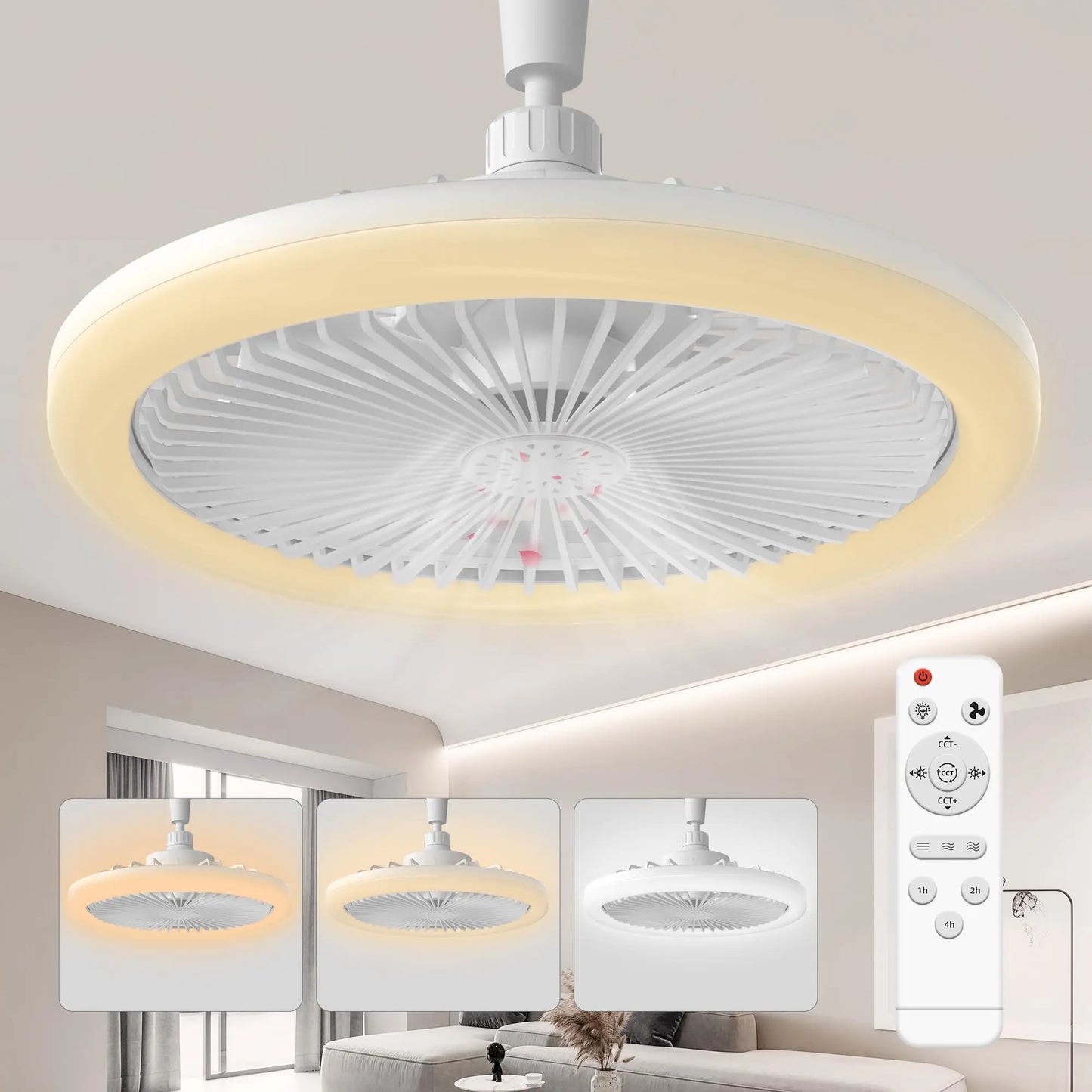 Modern LED Ceiling Fan Light with Dimmable Settings for Bedrooms
