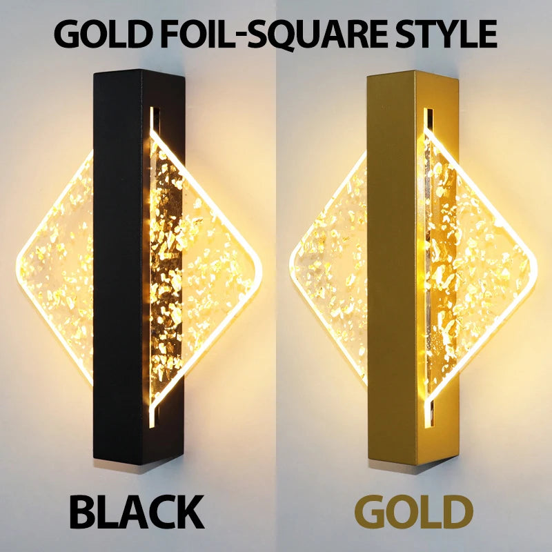 Modern Gold Foil LED Wall Sconce for Bedroom and Living Room