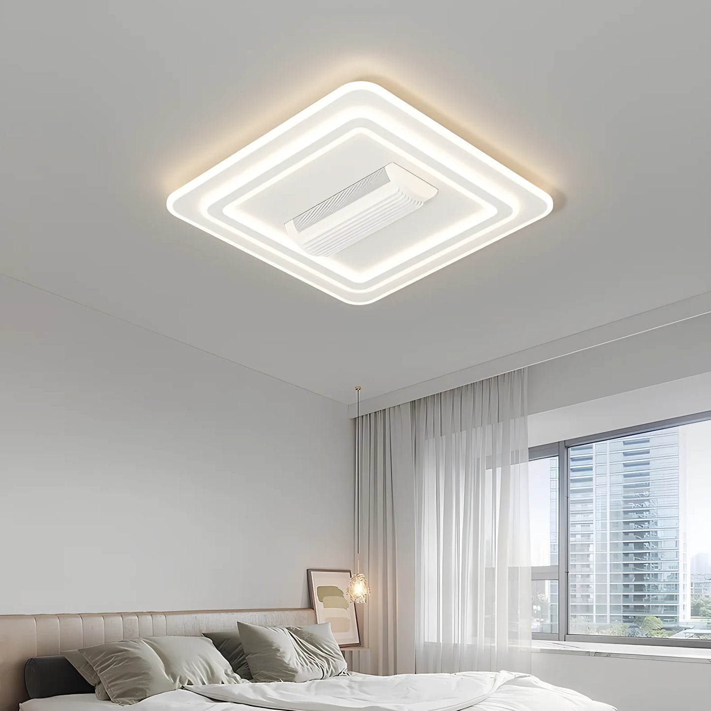 Modern Bladeless Ceiling Fan with Dimmable LED Light for Living Spaces