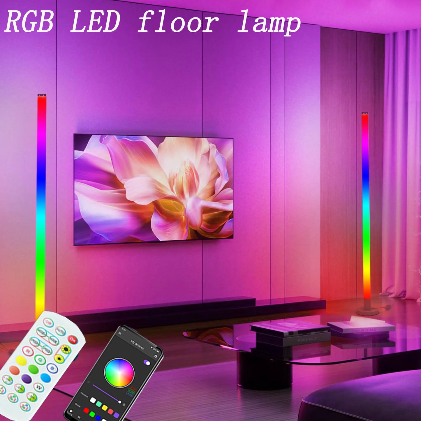 Modern LED Corner Floor Lamp with RGB App Control for Living Spaces