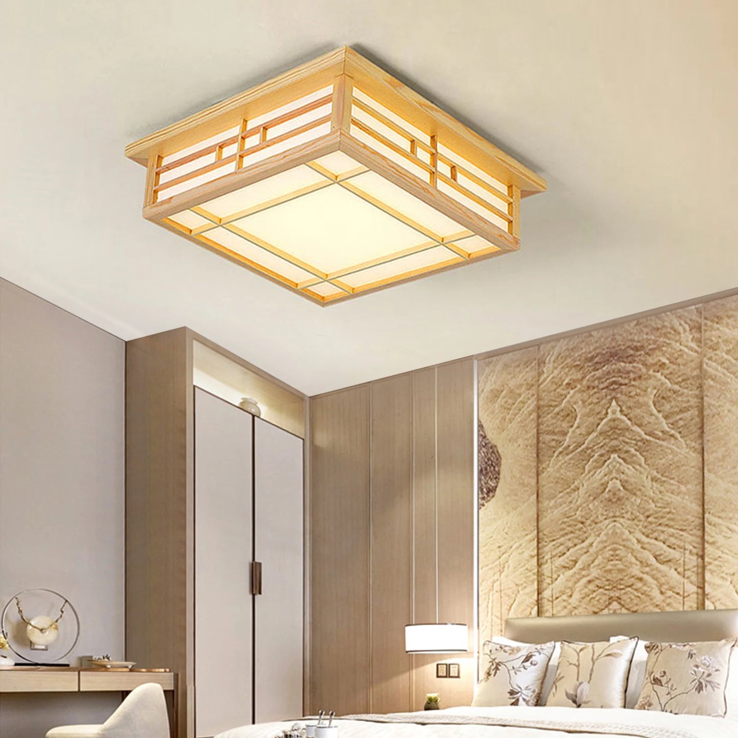 Japanese Minimalist Wood LED Ceiling Light for Living Rooms and Bedrooms