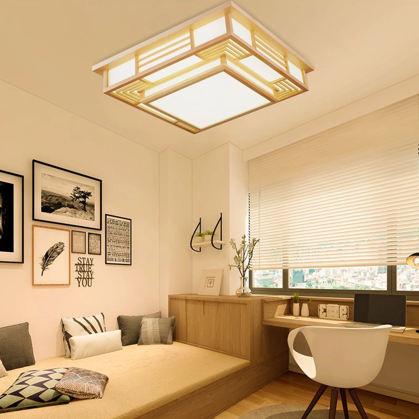 Japanese Minimalist Wood LED Ceiling Light for Living Rooms and Bedrooms