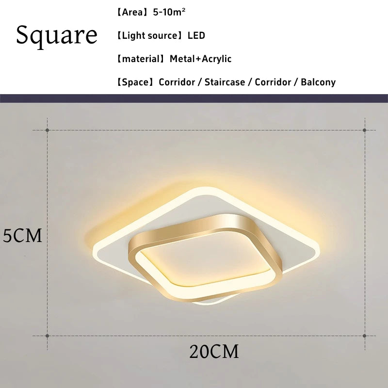 Modern Gold Metal LED Ceiling Light for Hallways and Staircases