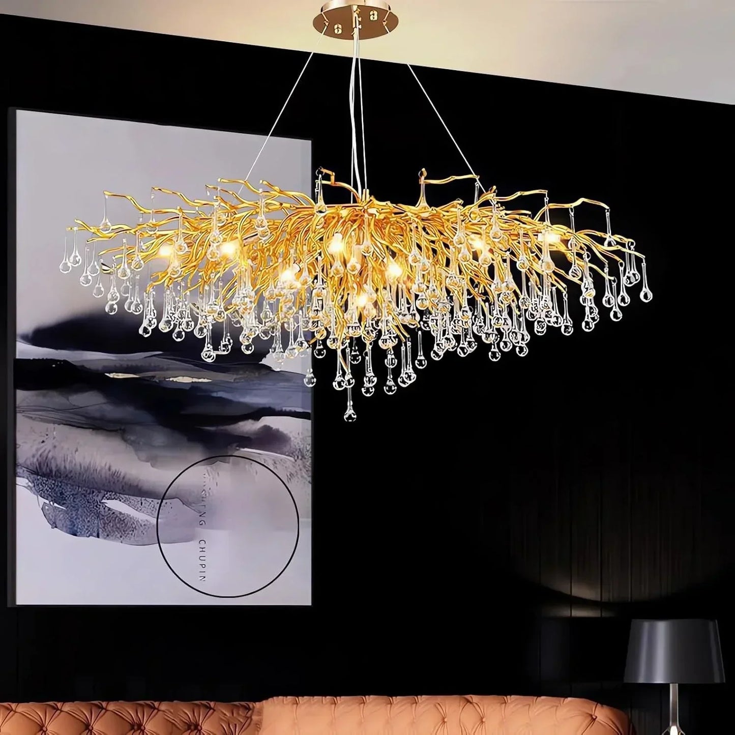 Luxury Rectangular Gold Crystal Chandelier for Modern Dining and Living Rooms