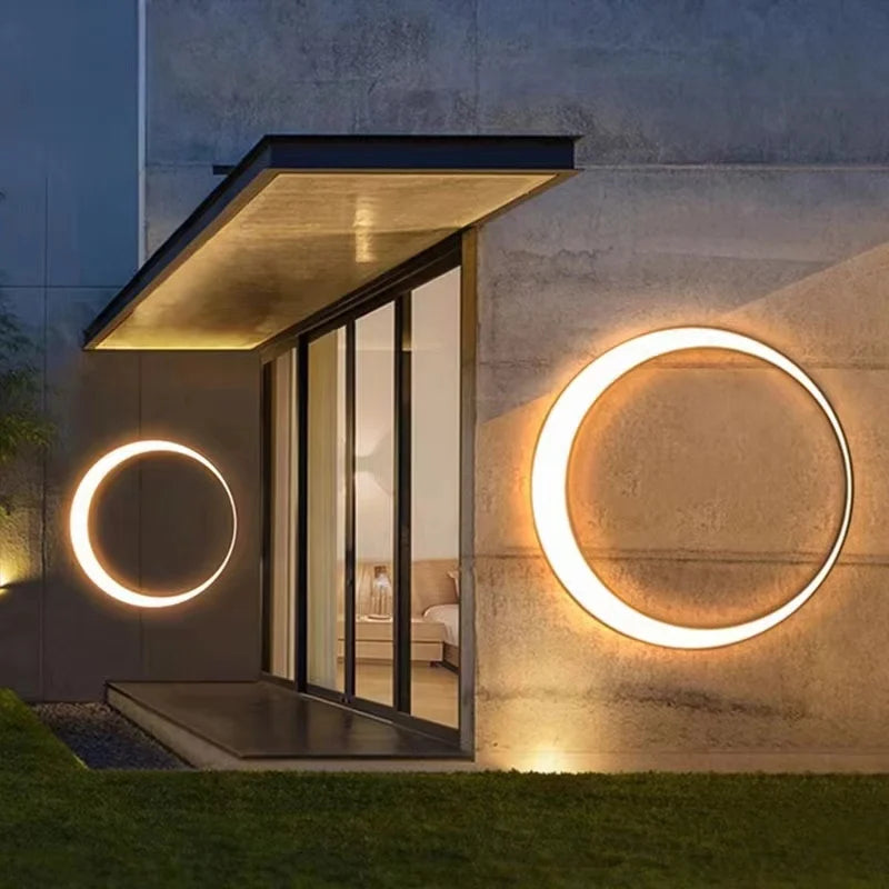 Modern Circular Outdoor Wall Light for Patios and Contemporary Porch Decor