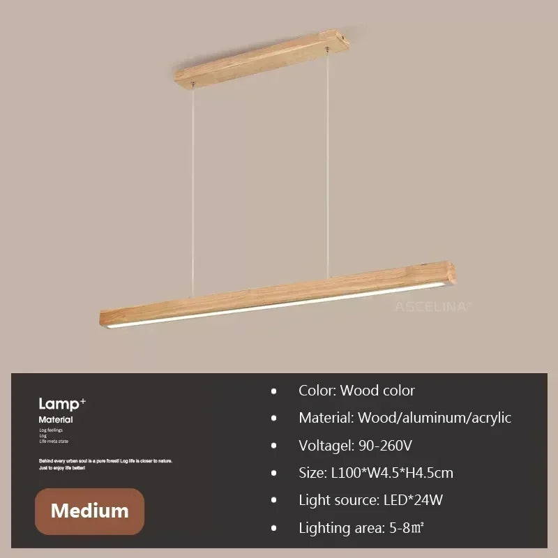 Modern Linear Wood LED Pendant Light for Dining Rooms and Offices