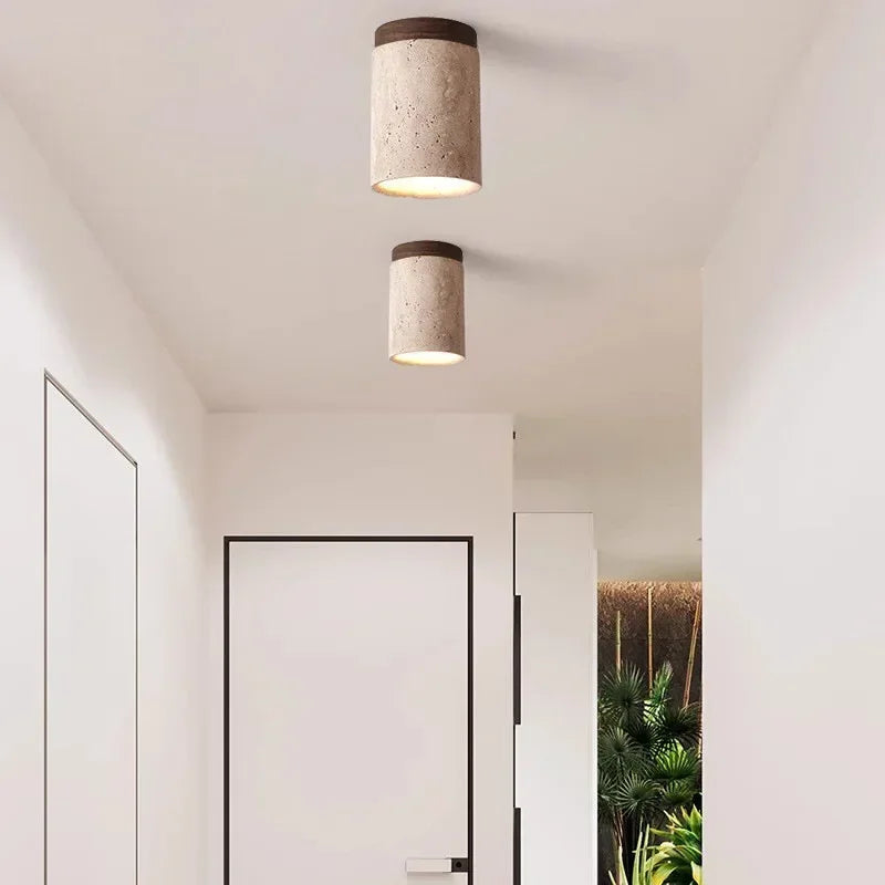 Modern Travertine Stone Flush Mount Ceiling Light for Hallways and Foyers