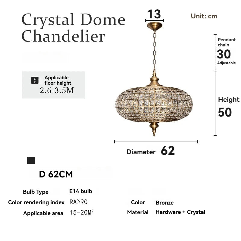 Vintage Copper Crystal Pendant Light for Luxury Dining Rooms and Hotels