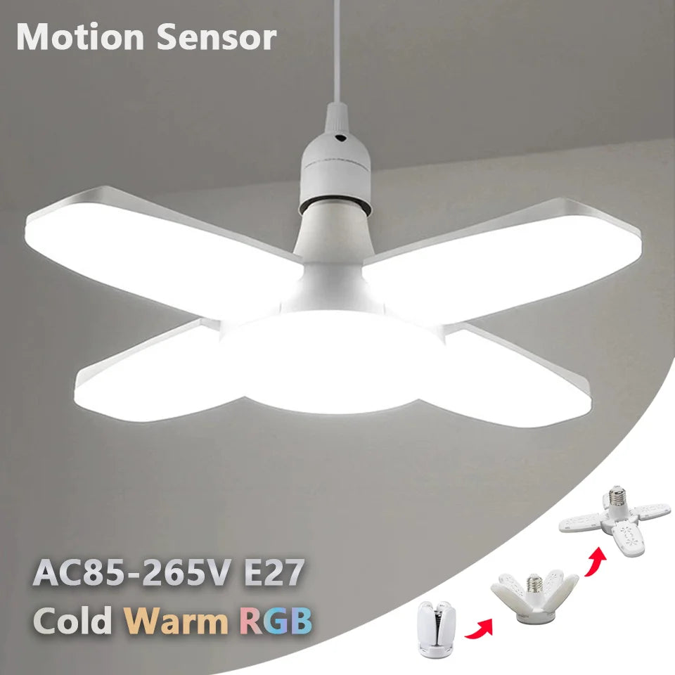 Foldable LED Ceiling Light with Motion Sensor for Garages and Warehouses