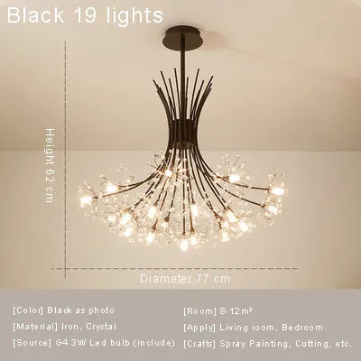Modern Black Crystal LED Chandelier for Living Rooms and Dining Spaces
