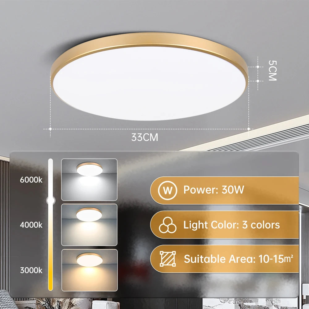 Modern Gold Flush Mount LED Ceiling Light for Kitchens and Bathrooms