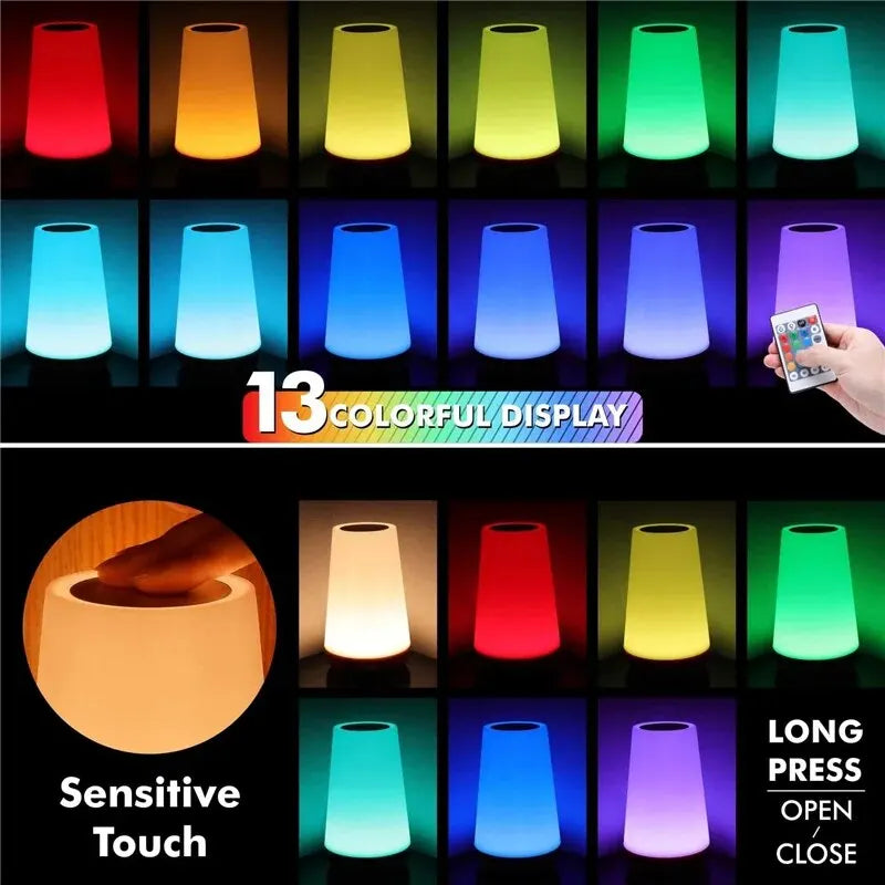 Portable RGB Color Changing Table Lamp with Remote for Bedrooms and Cafes