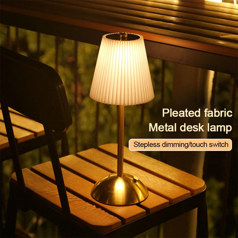 Pleated Cordless Table Lamp for Modern Home Office and Bedside Lighting