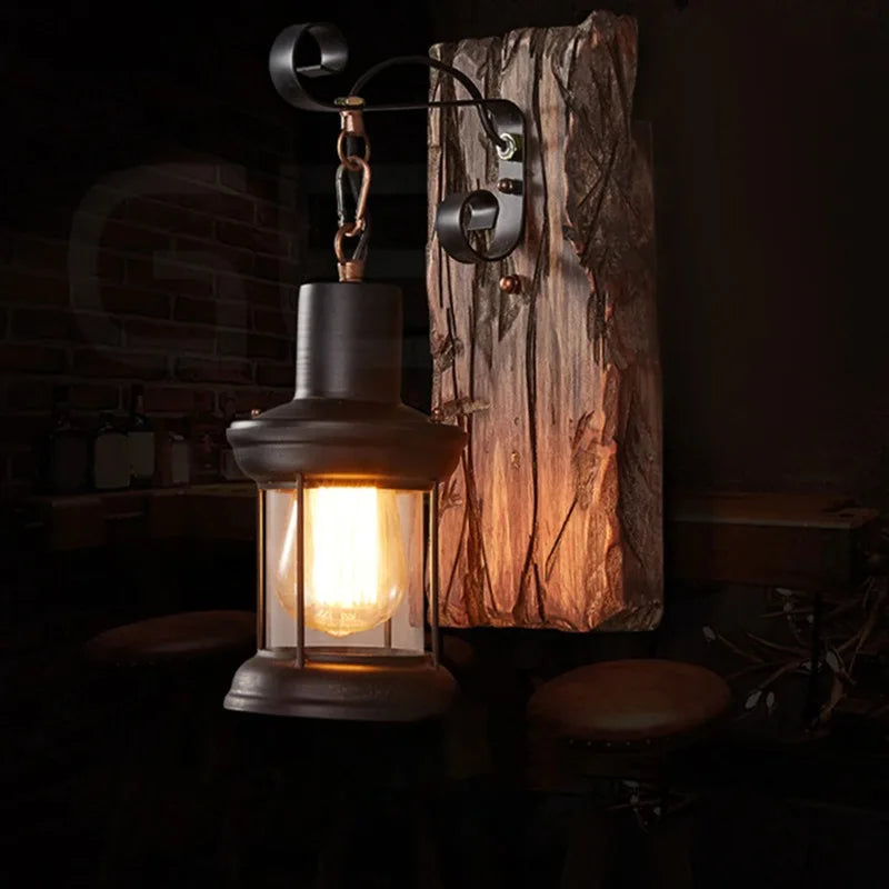 Rustic Industrial Wooden Wall Sconce for Lofts and Cafes