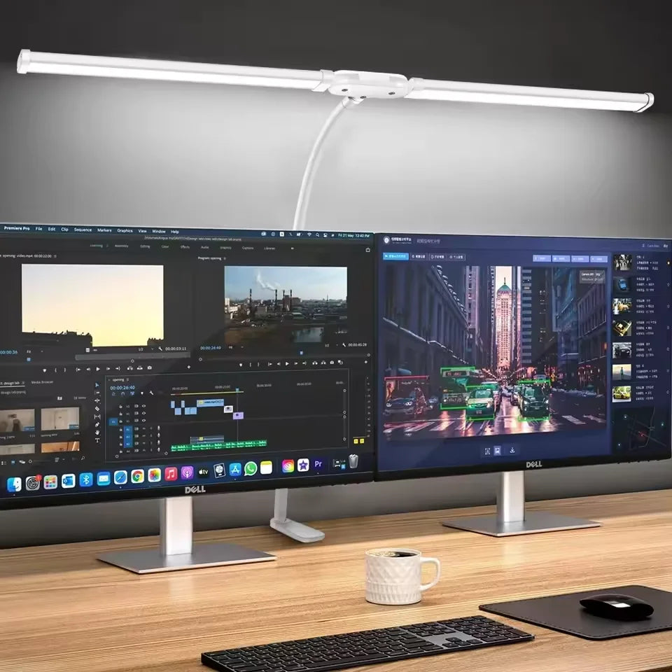 Double Head LED Desk Lamp with Adjustable Dimming for Modern Offices