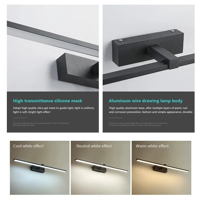 Modern Waterproof LED Vanity Wall Light for Bathroom and Makeup Areas