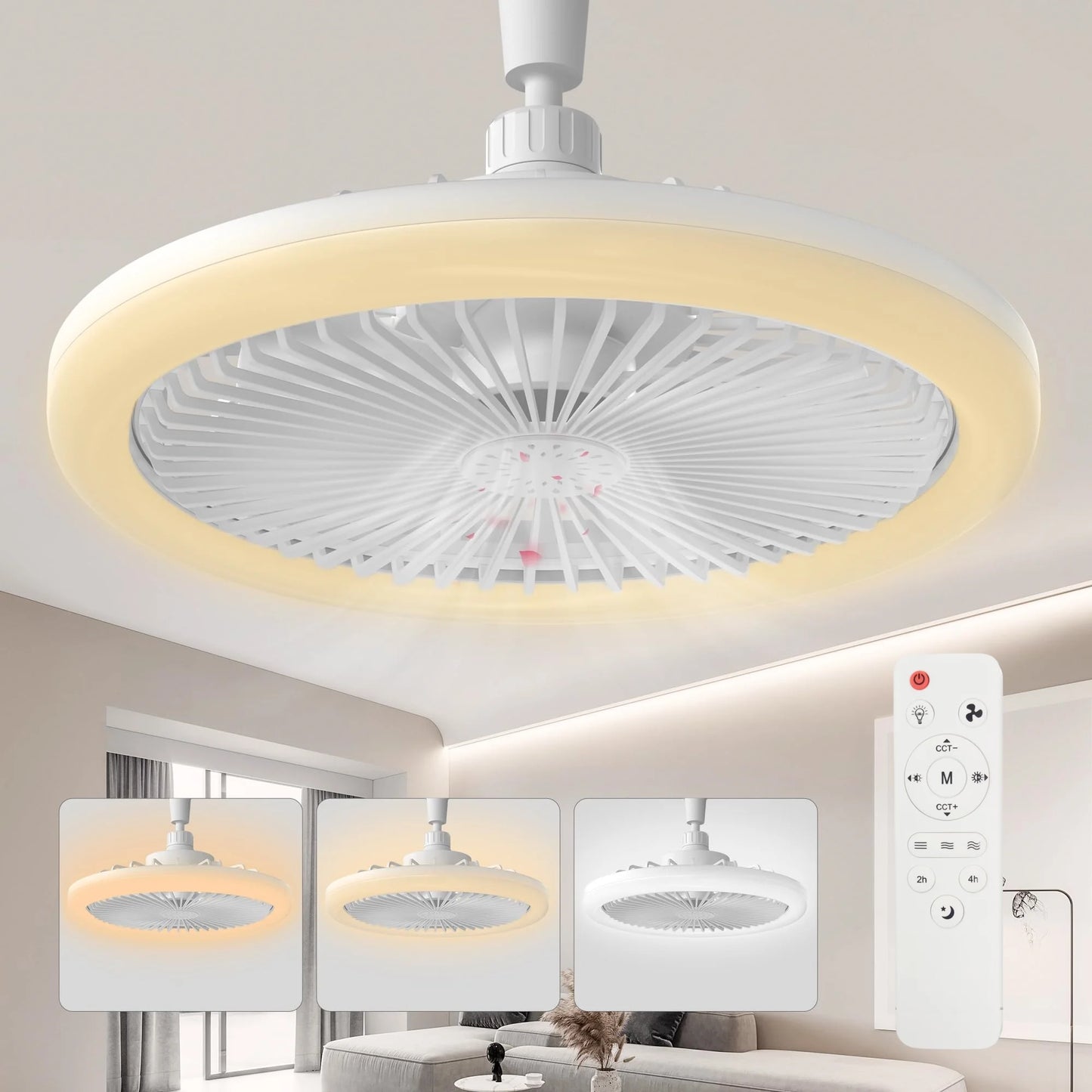 Modern LED Ceiling Fan Light with Dimmable Settings for Bedrooms