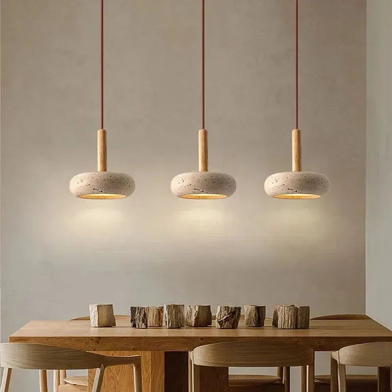 Wabi Sabi Circular Stone Pendant Light for Modern Restaurants and Homes