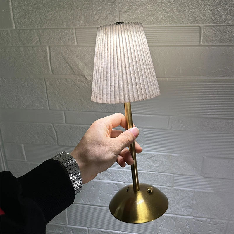Pleated Cordless Table Lamp for Modern Home Office and Bedside Lighting