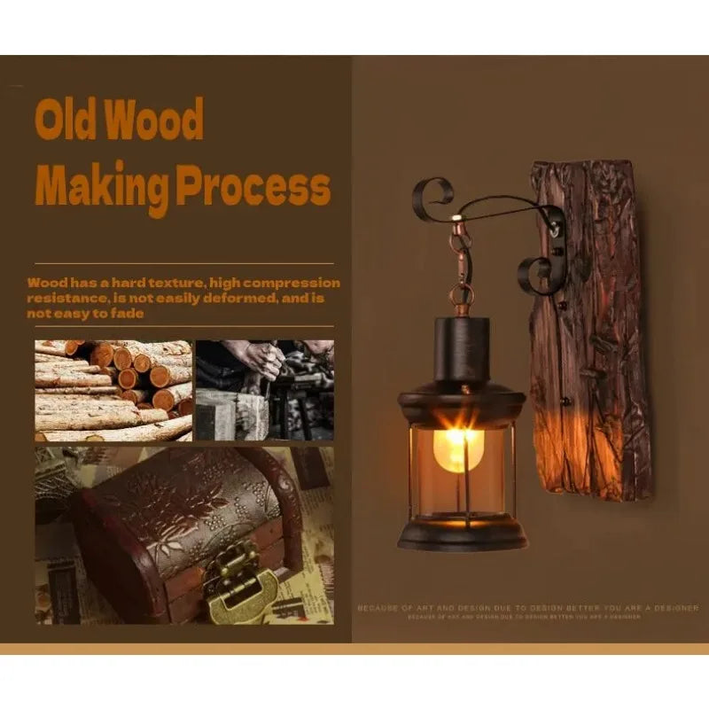 Rustic Industrial Wooden Wall Sconce for Lofts and Cafes