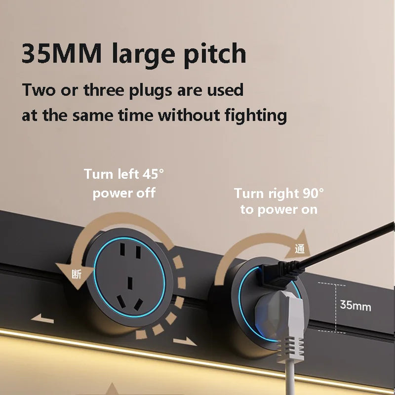 Modular Power Track Socket System for Modern Kitchen and Office Workspaces