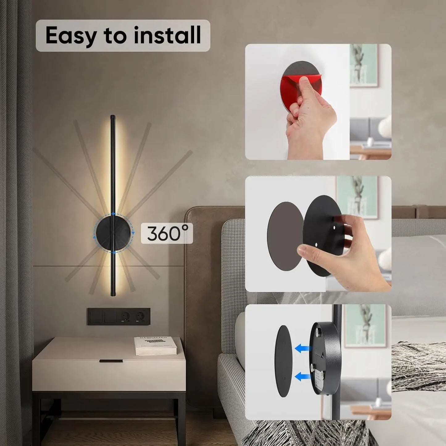 Wireless LED Wall Sconce with Remote for Bedroom and Living Room