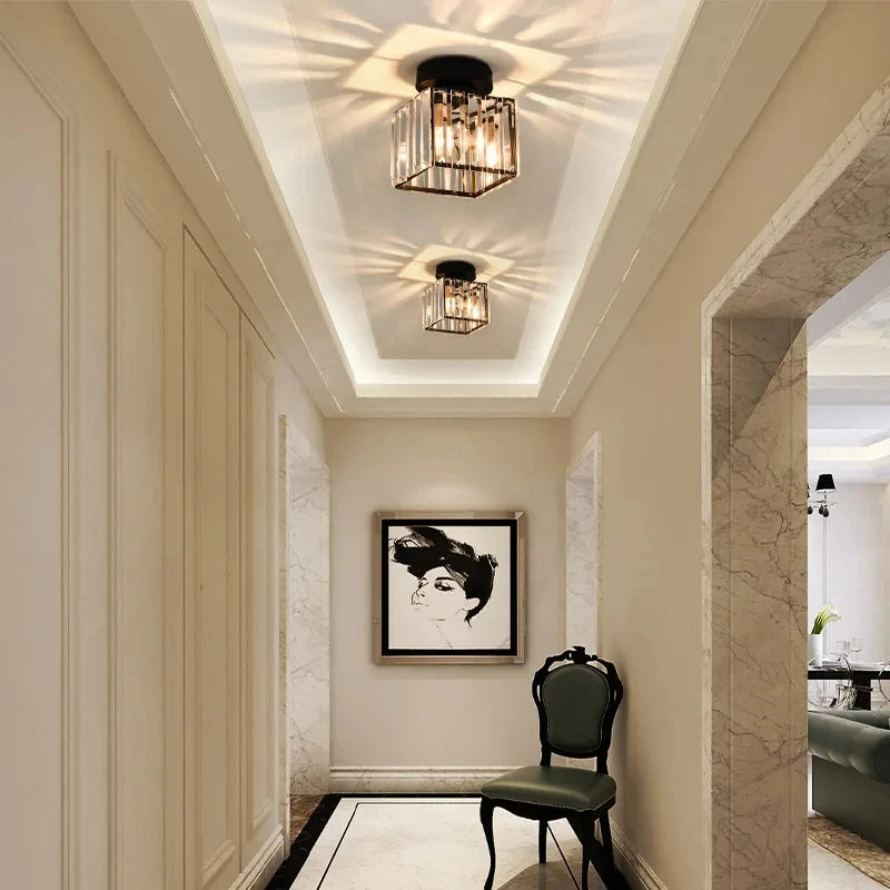 Modern Crystal Flush Mount Ceiling Light for Hallways and Foyer Entrances