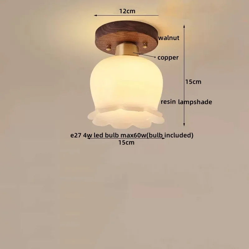 Modern Walnut and Copper LED Ceiling Light for Hallways and Living Rooms