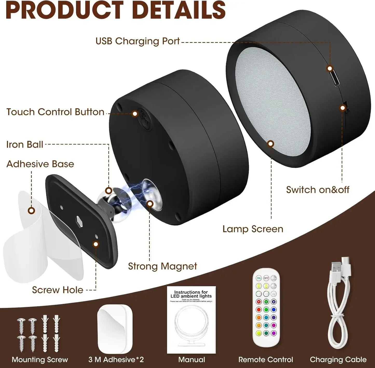Dimmable Magnetic Wall Sconce with Remote for Bedroom and Office Lighting