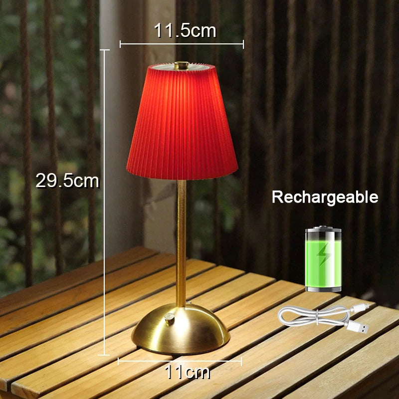 Pleated Cordless Table Lamp for Modern Home Office and Bedside Lighting