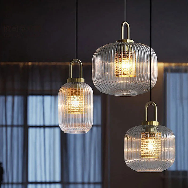 Modern Striped Glass Pendant Light for Kitchen Island and Dining Rooms