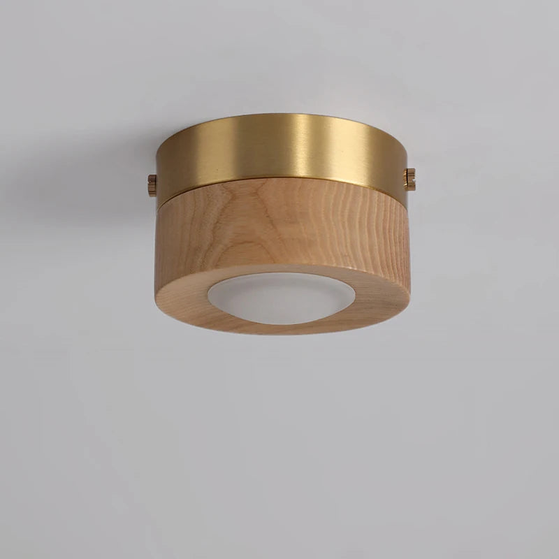 Modern Walnut Wood Flush Mount Ceiling Light for Hallways and Living Rooms