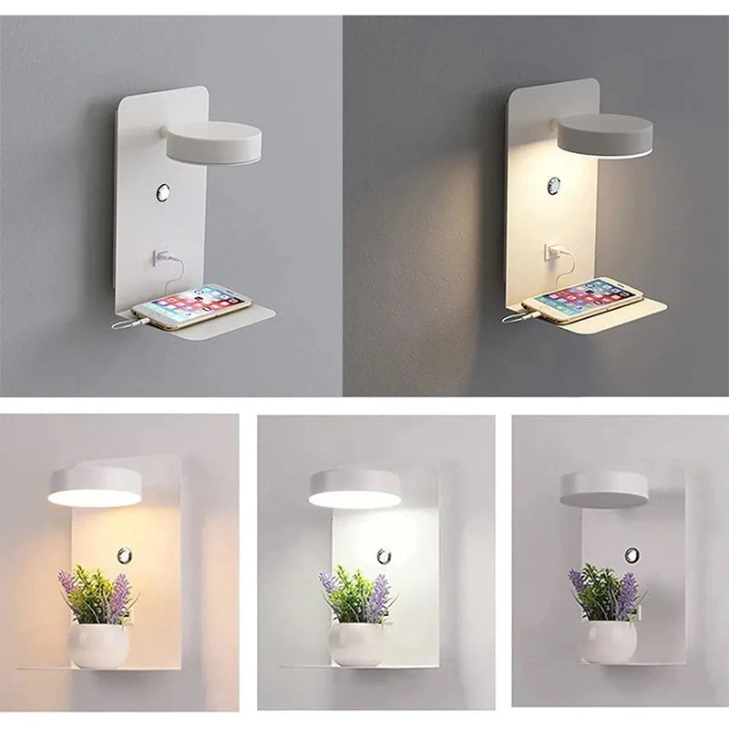 Modern LED Wall Sconce with USB Charging Port for Bedroom and Living Room