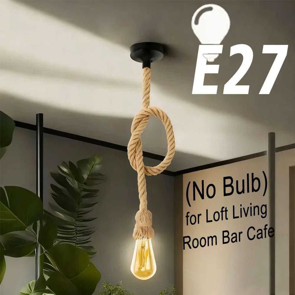 Vintage Hemp Rope Pendant Light for Industrial Lofts and Bars