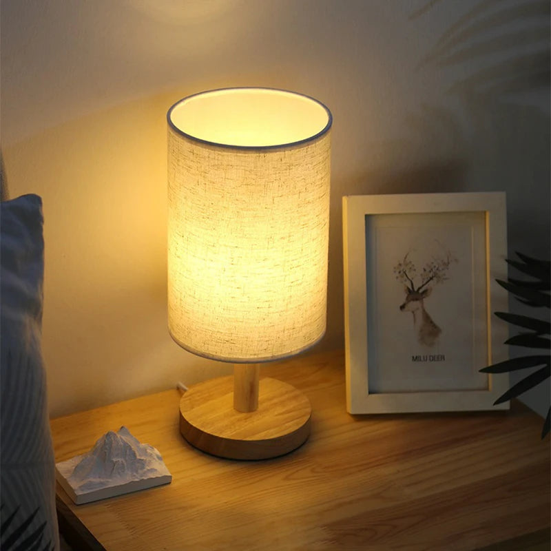 Modern Japanese Inspired Fabric Table Lamp for Bedroom and Hotel Bedside