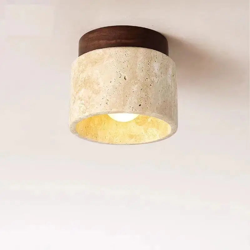 Modern Travertine Stone Flush Mount Ceiling Light for Hallways and Foyers