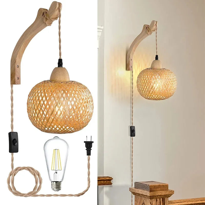 Hand-Woven Rattan Wall Lamp for Organic Interior Decor
