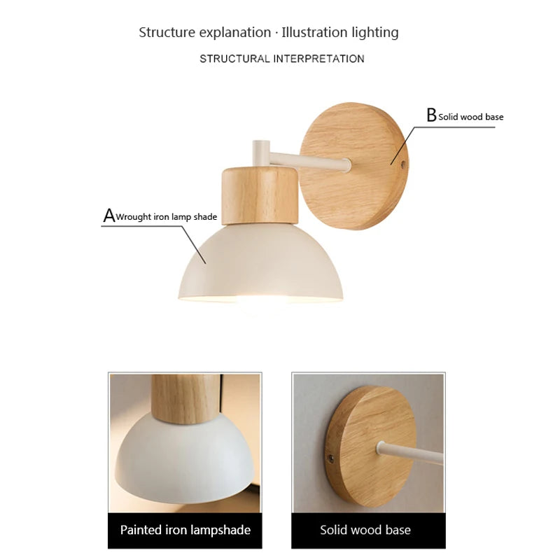 Nordic Wooden LED Wall Sconce for Modern Bedroom and Hallway Lighting