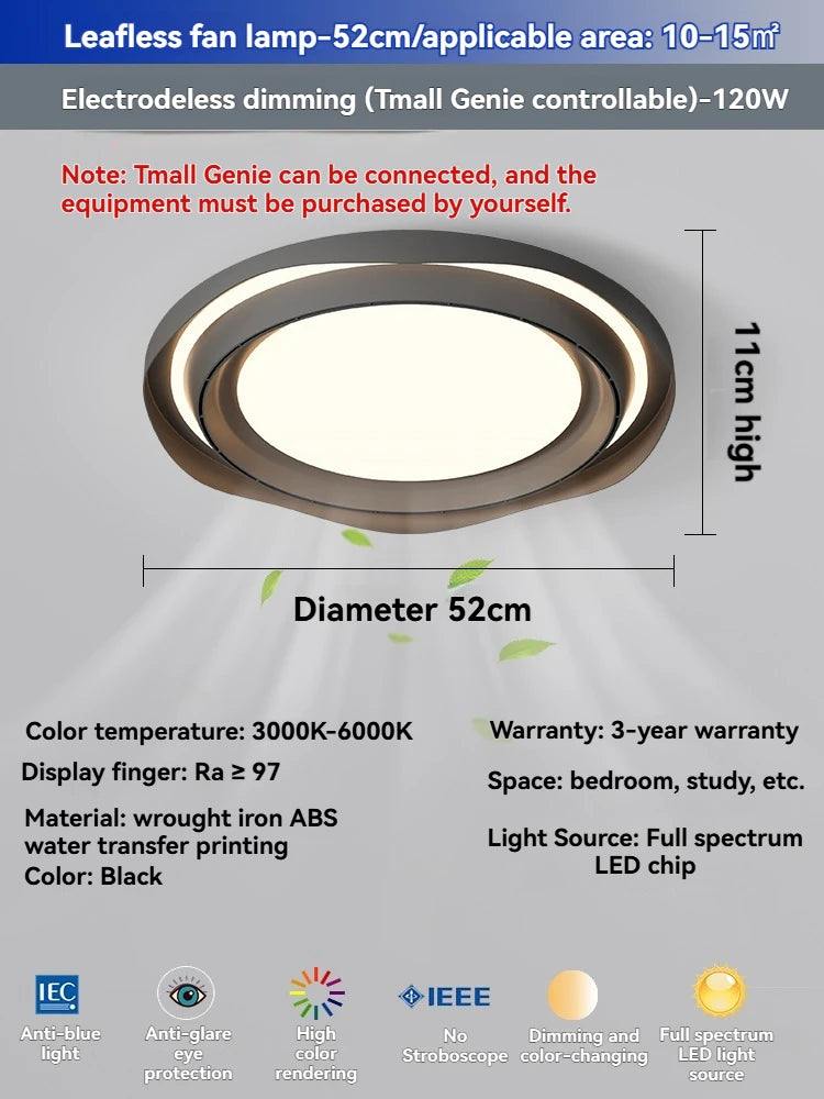Modern Bladeless Ceiling Fan Light with Walnut Finish for Silent Cooling