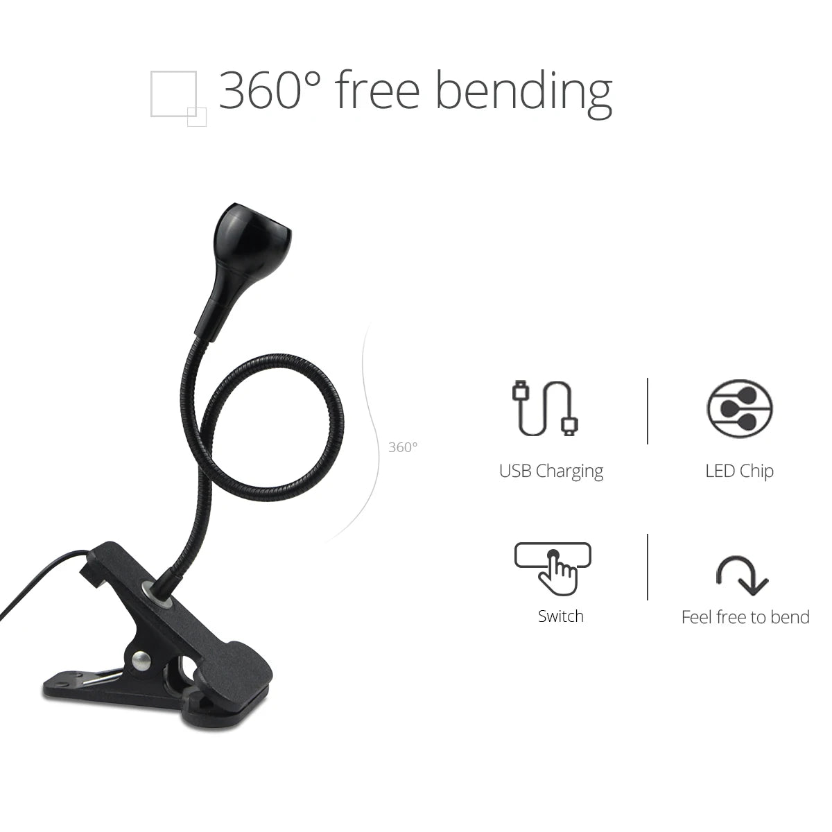 Flexible LED Clip-On Reading Lamp with USB for Office and Bedside