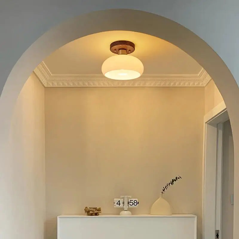 Modern Walnut and Copper LED Ceiling Light for Hallways and Living Rooms