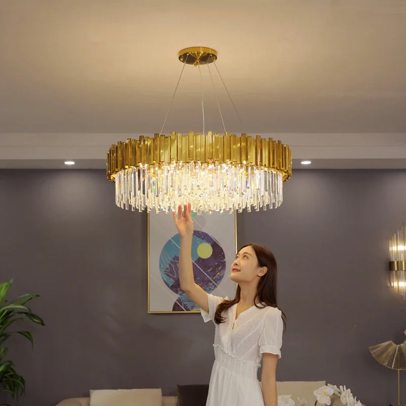 Modern Gold and Black Crystal Chandelier for Luxury Hotel and Living Room