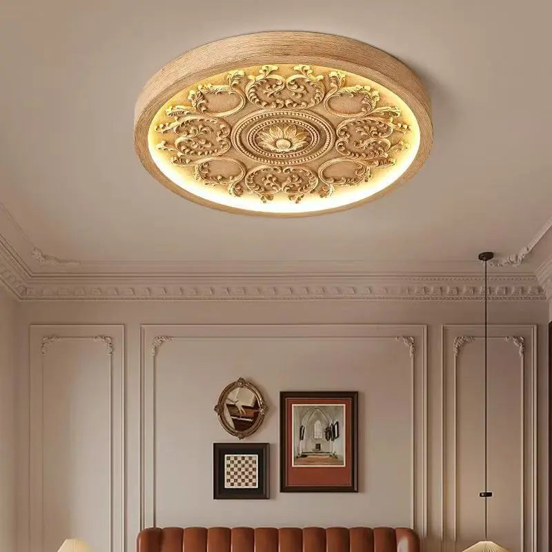 French Style Cream Flush Mount Ceiling Lamp for Elegant Bedroom and Study