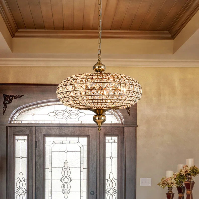 Vintage Copper Crystal Pendant Light for Luxury Dining Rooms and Hotels