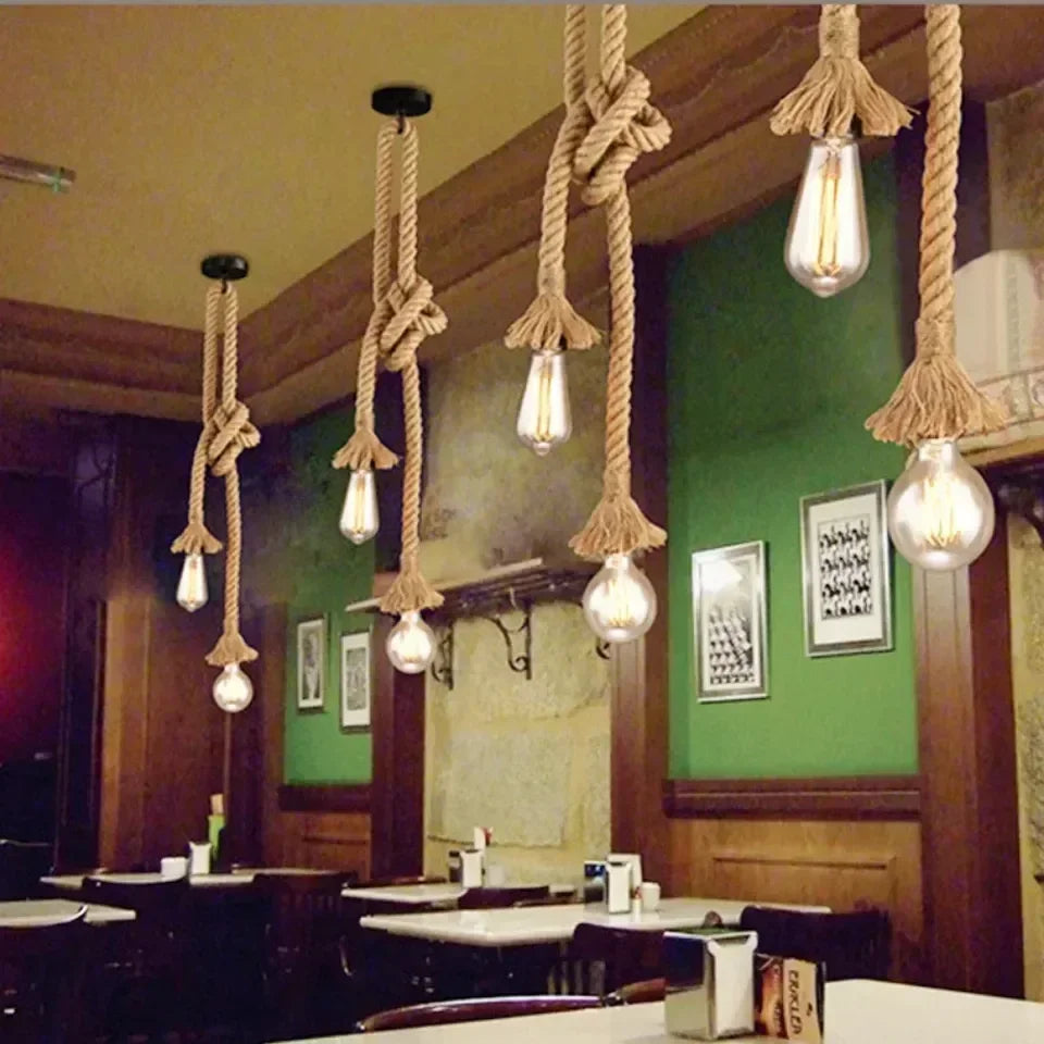 Vintage Hemp Rope Pendant Light for Industrial Lofts and Bars