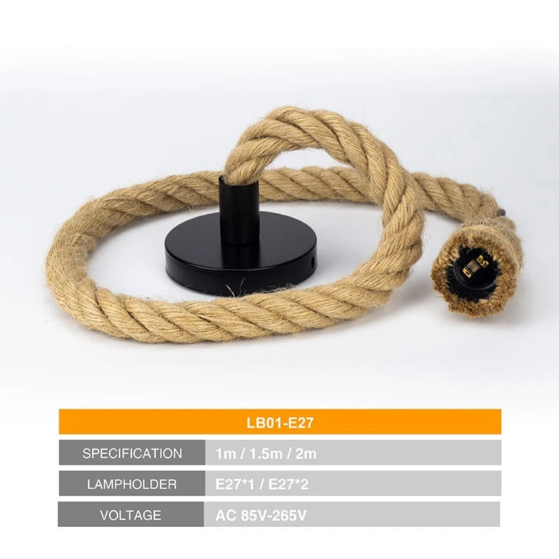 Vintage Hemp Rope Pendant Light for Rustic Loft and Cafe Decor