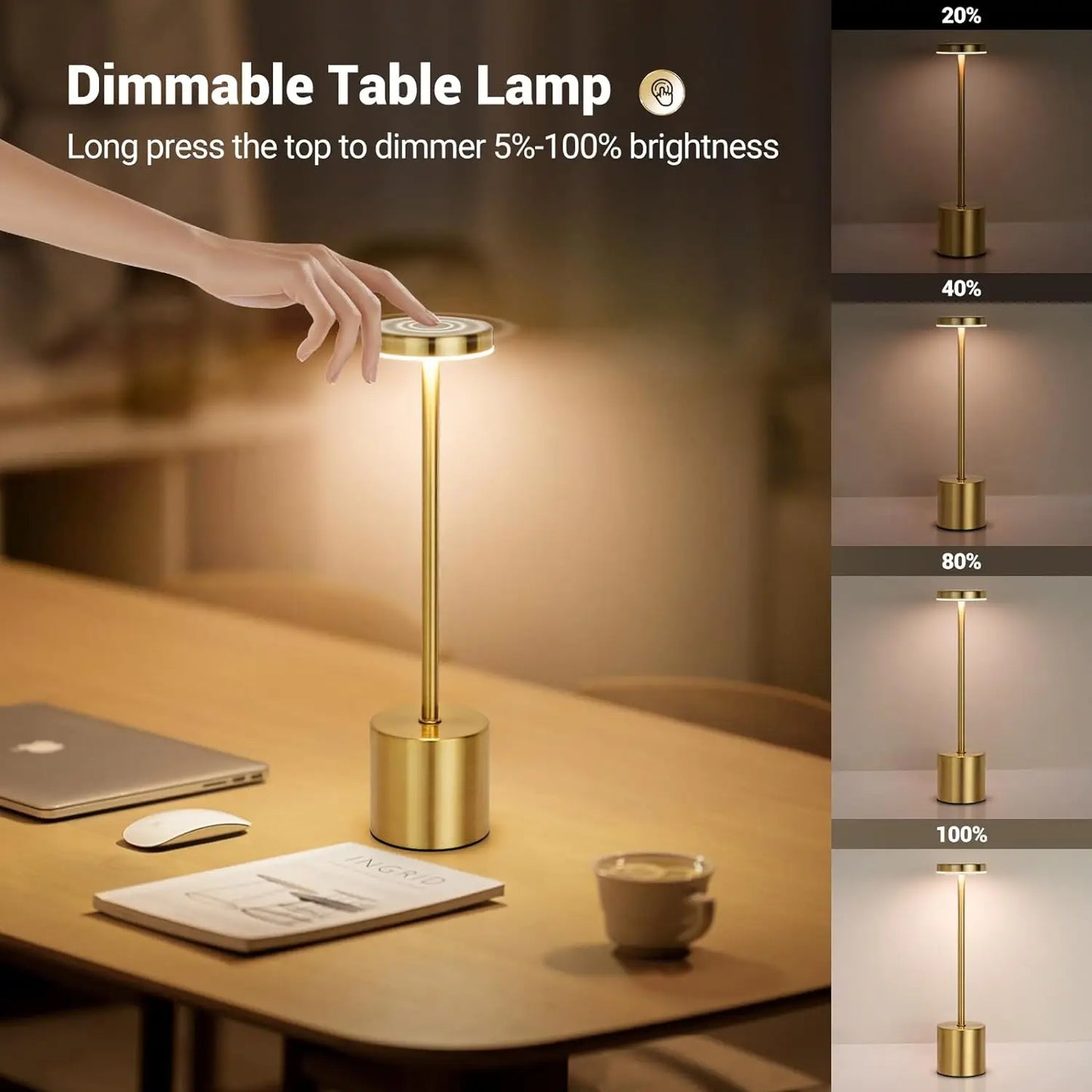 Rechargeable Metal Touch Table Lamp for Modern Cafe and Home Ambience