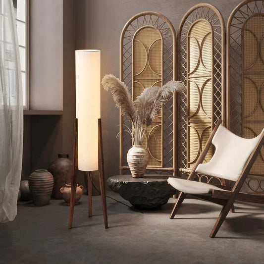Nordic Solid Wood Fabric Floor Lamp for Modern Living Room Interiors